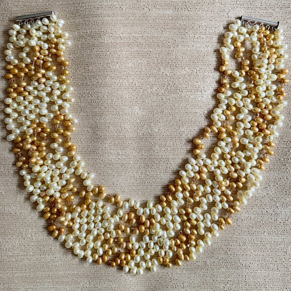 Vintage Cream and Gold Multi-strand Pearl Necklace - Picture 3 of 7